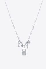 925 Sterling Silver Lock & Key Zircon Pendant Necklace - Admiresty