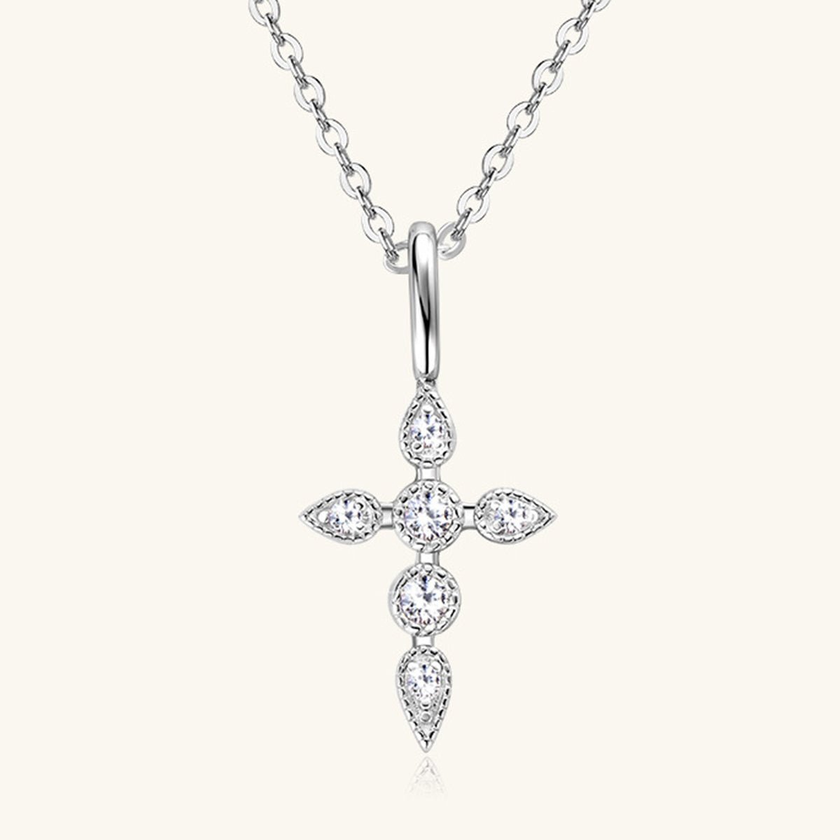 925 Sterling Silver Moissanite Cross Pendant Necklace - Admiresty