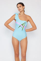 Marina West Swim Vacay Mode One Shoulder Swimsuit in Pastel Blue