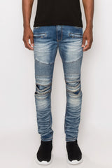 Men Creased Biker Denim Jeans