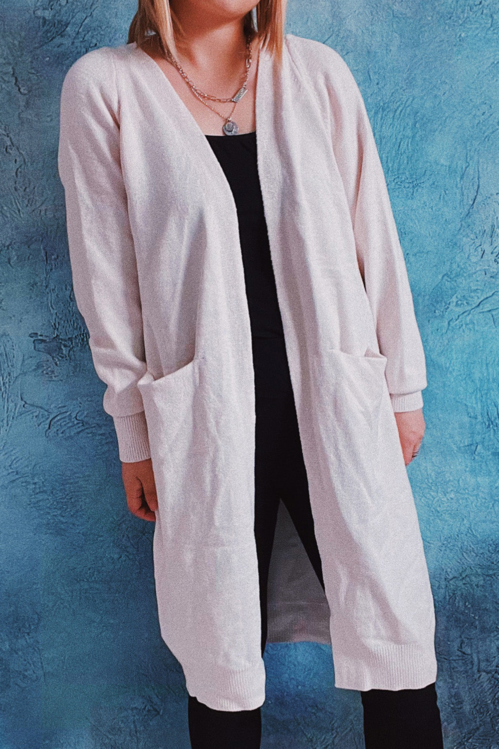 Open Front Longline Cardigan with Pockets