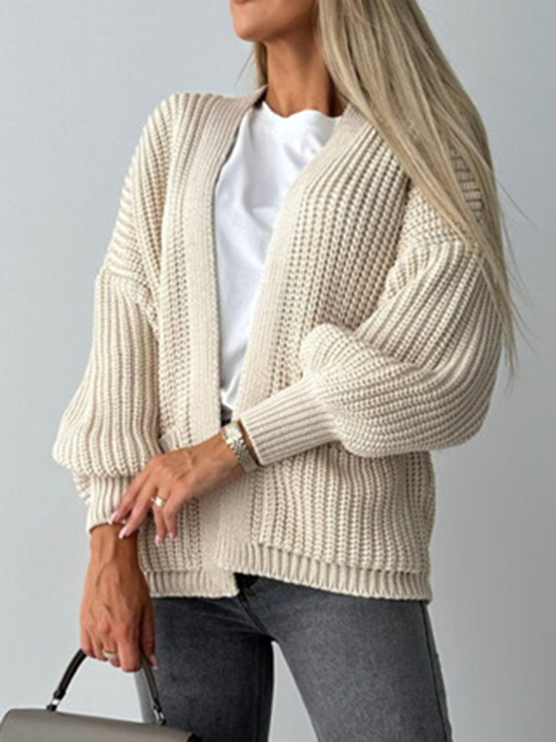 Open Front Dropped Shoulder Cardigan