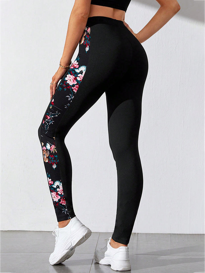 Floral Print Wide Waistband Leggings