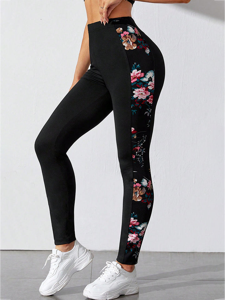 Floral Print Wide Waistband Leggings