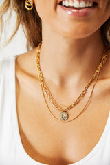 Adored Coin Pendant Triple - Layered Chain Necklace - Admiresty