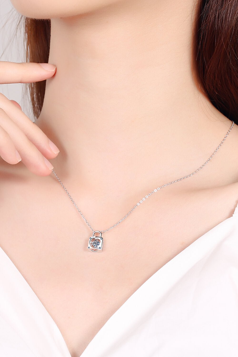 Adored Moissanite Lock Pendant Necklace - Admiresty