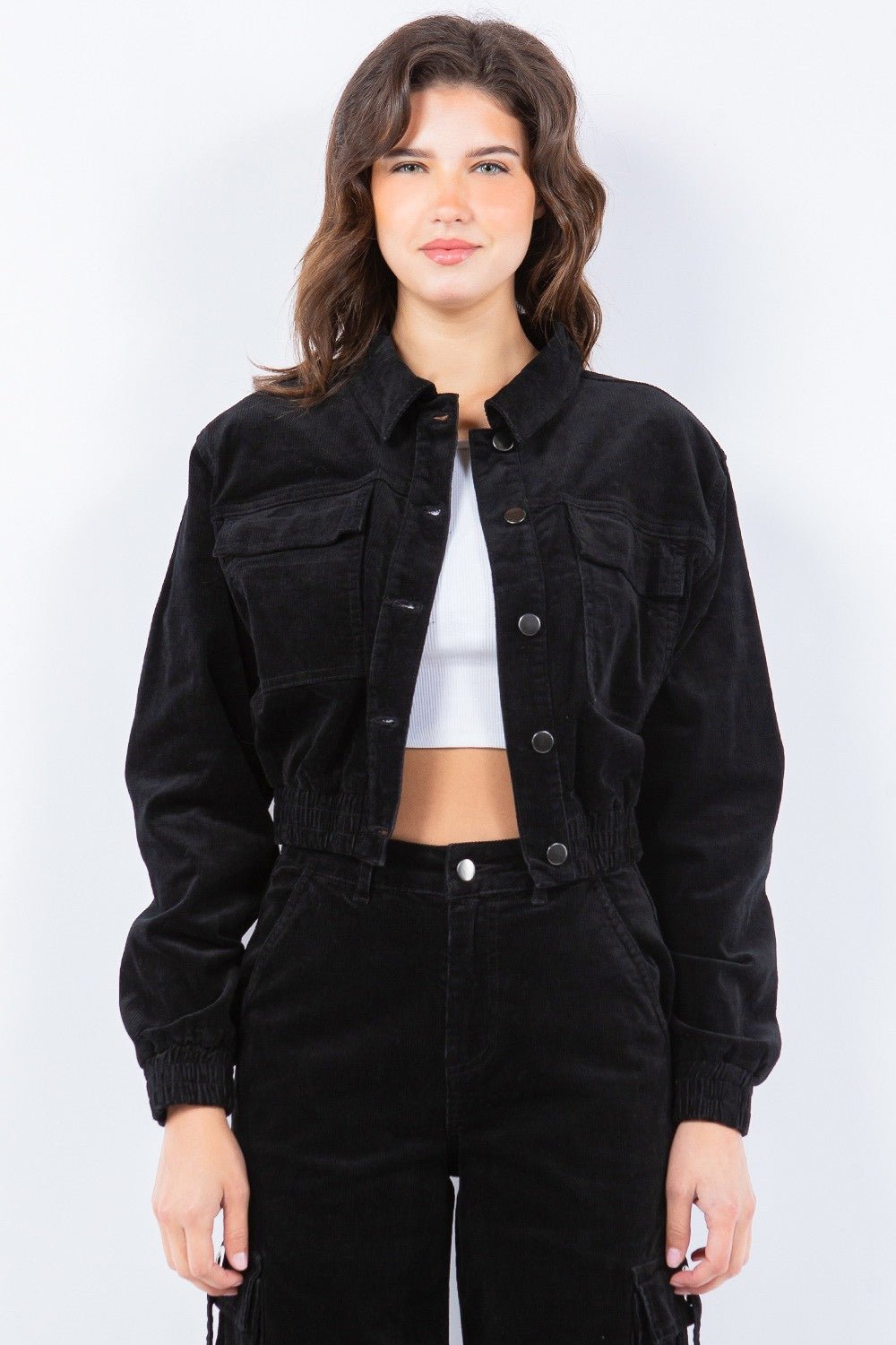 American Bazi Button Up Cropped Corduroy Jackets - Admiresty