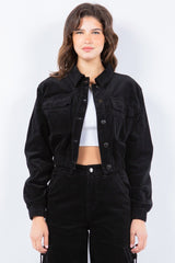 American Bazi Button Up Cropped Corduroy Jackets - Admiresty