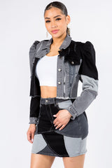 American Bazi Button Up Cropped Patchwork Denim Jacket - Admiresty