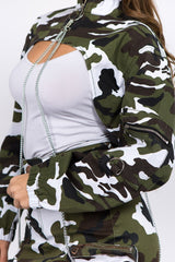 American Bazi Camouflage Cropped Jacket with Chains - Admiresty