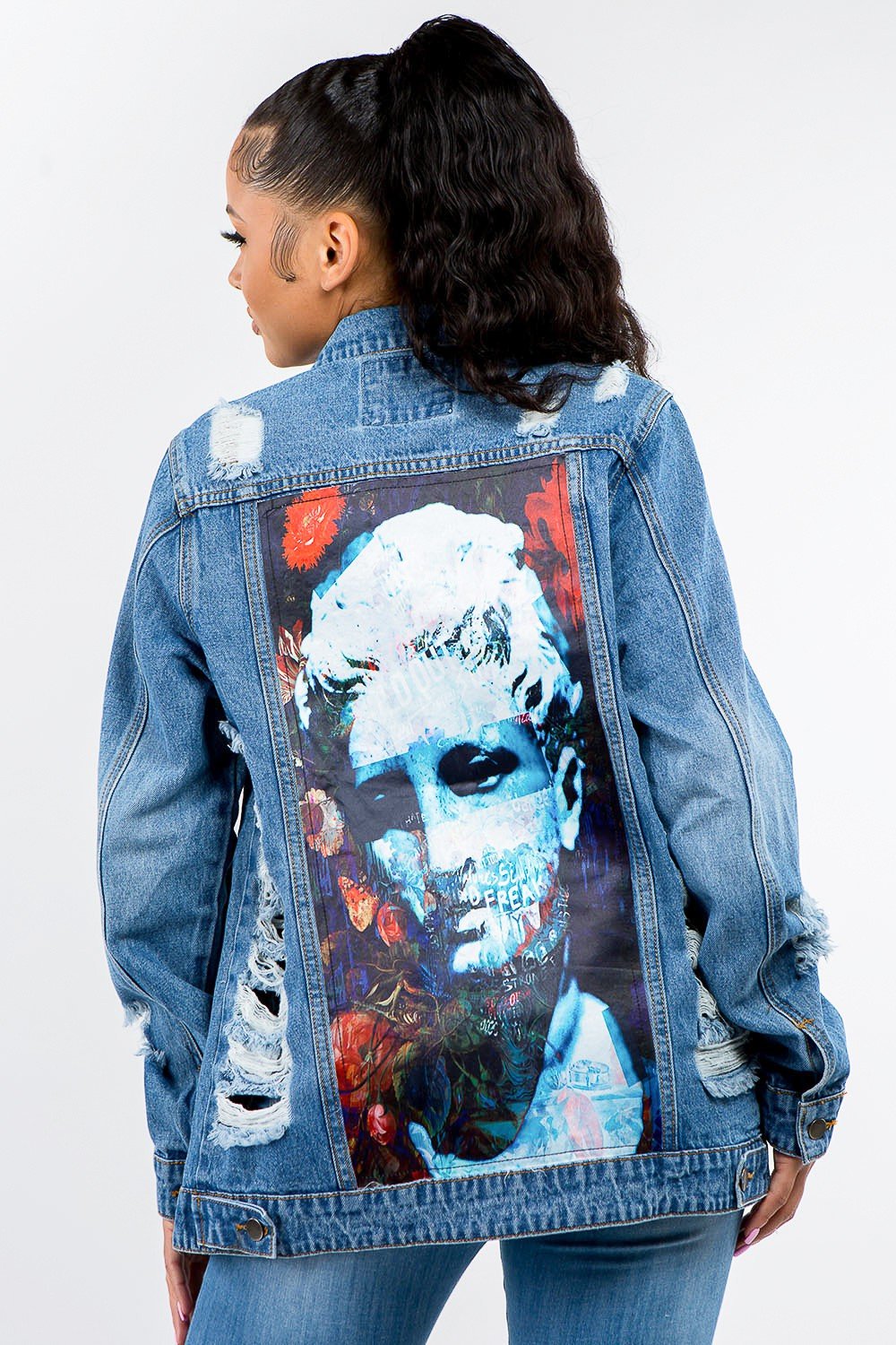 American Bazi Full Size Button Up Distressed Denim Jacket - Admiresty