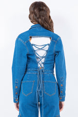 American Bazi Laced Back Cropped Denim Jacket - Admiresty