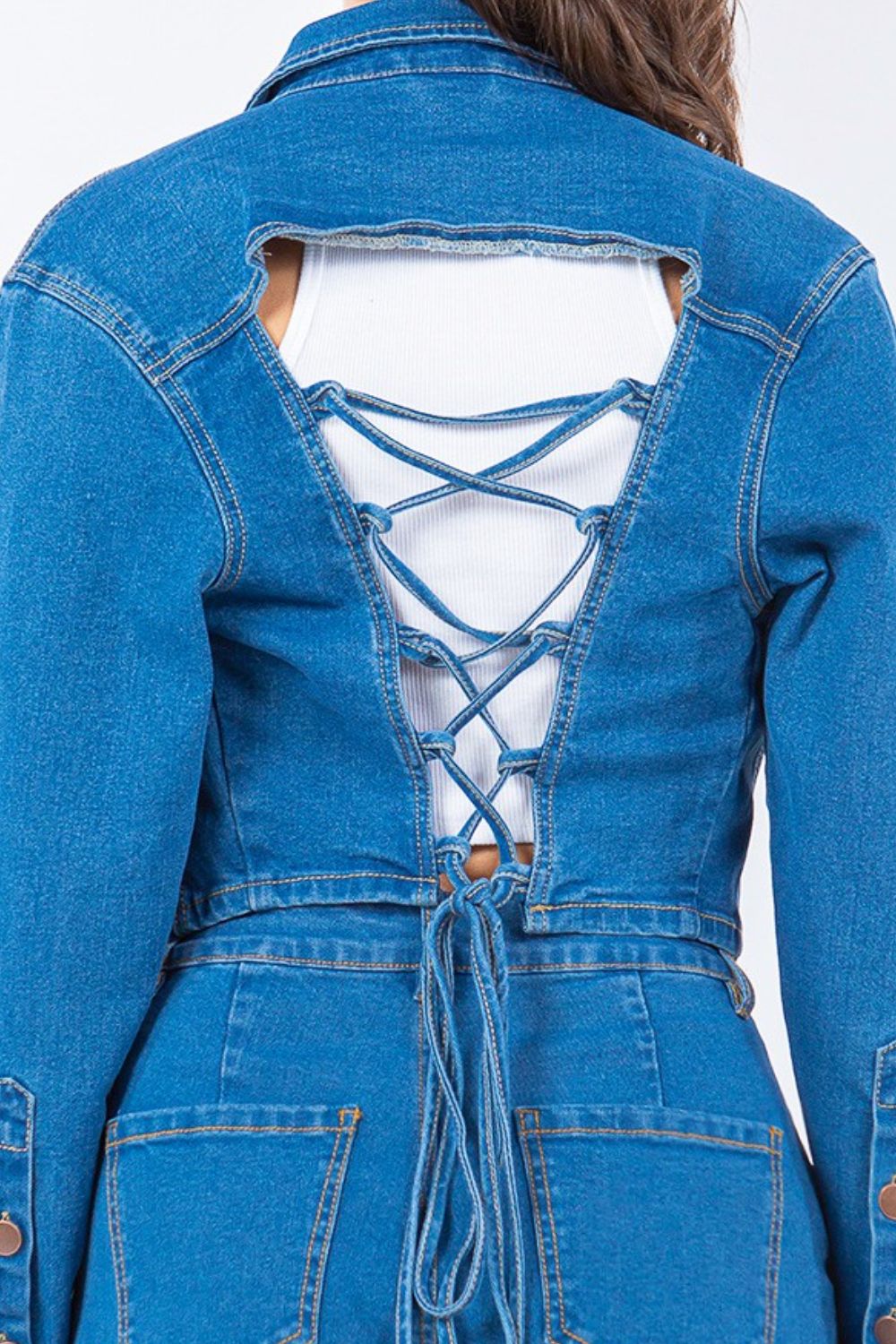 American Bazi Laced Back Cropped Denim Jacket - Admiresty