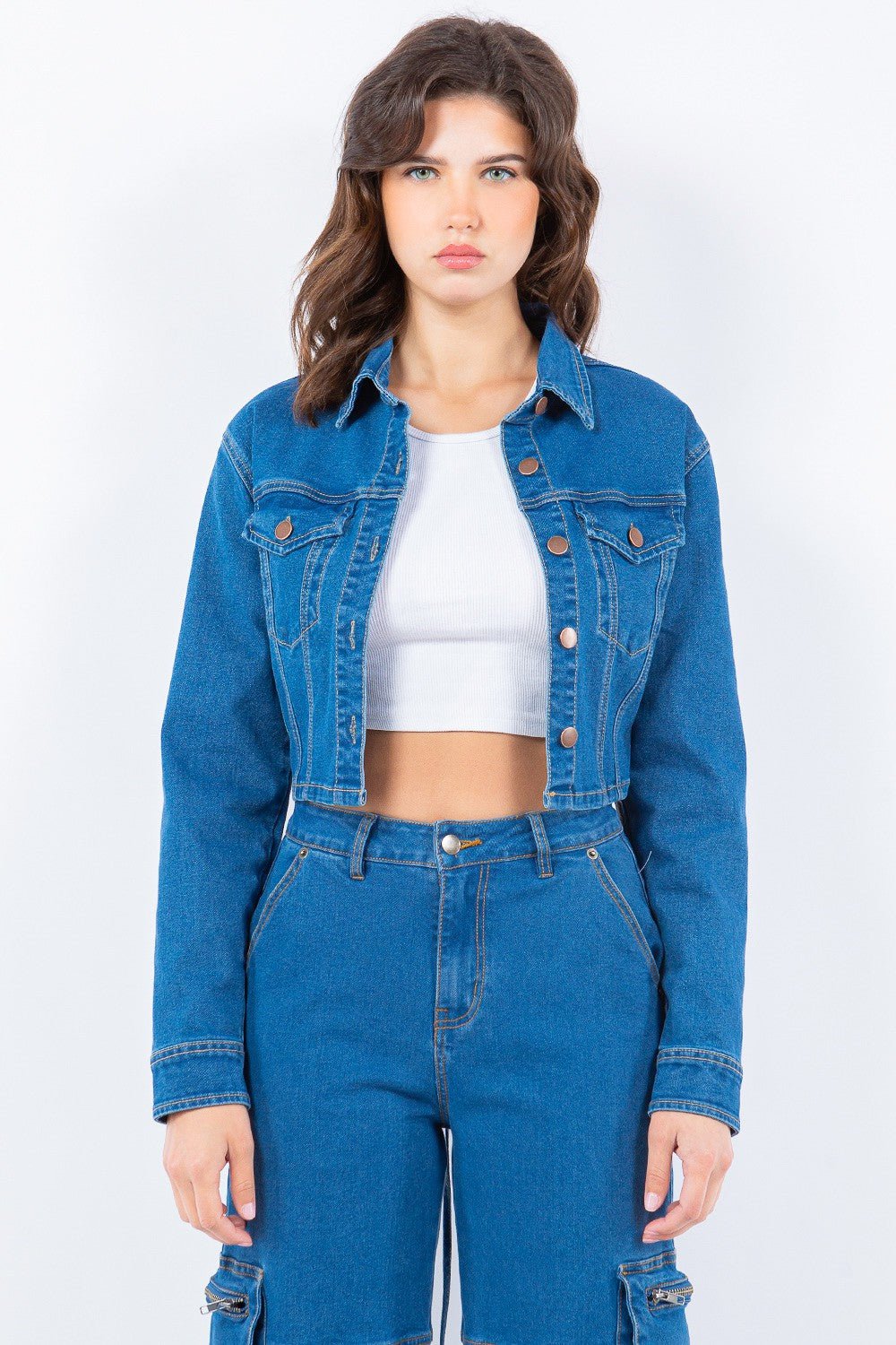 American Bazi Laced Back Cropped Denim Jacket - Admiresty