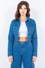 American Bazi Laced Back Cropped Denim Jacket - Admiresty