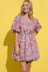 And The Why Full Size Floral Surplice Puff Sleeve Dress - Admiresty