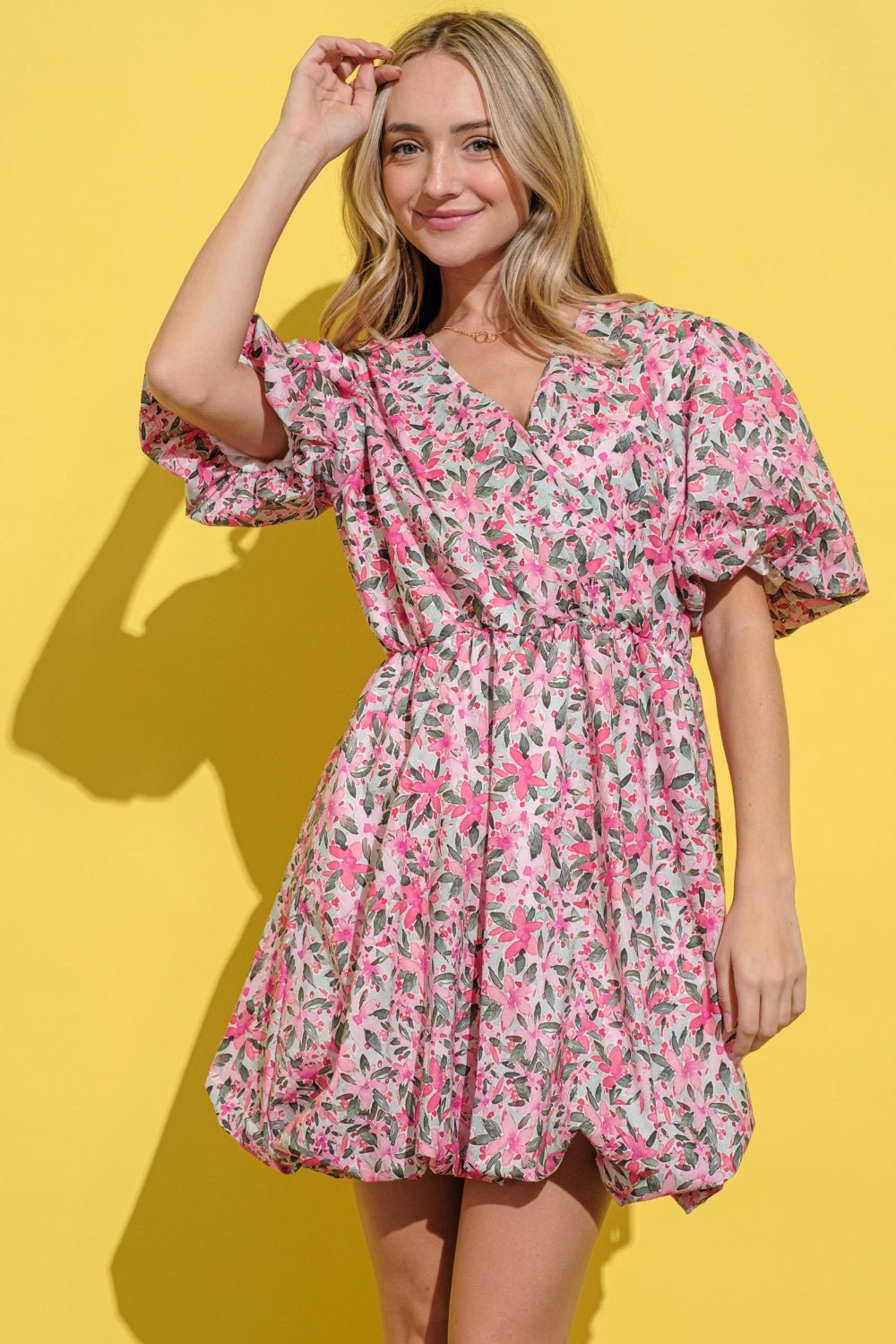 And The Why Full Size Floral Surplice Puff Sleeve Dress - Admiresty