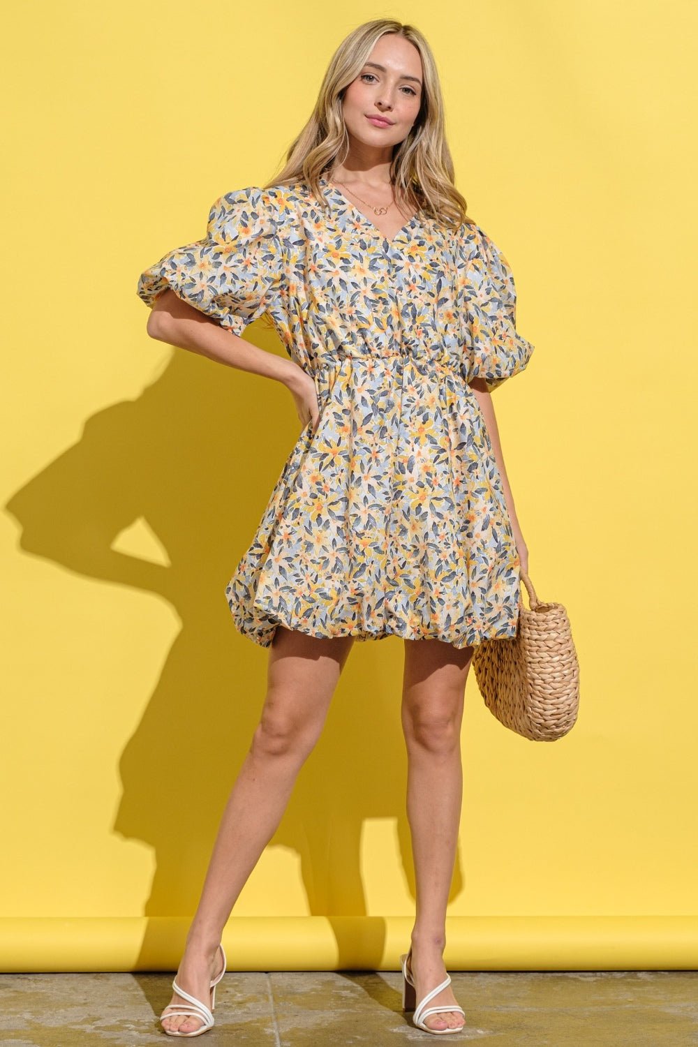 And The Why Full Size Floral Surplice Puff Sleeve Dress - Admiresty