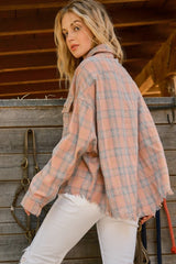 And The Why Full Size Plaid Button Up Raw Hem Shirt - Admiresty