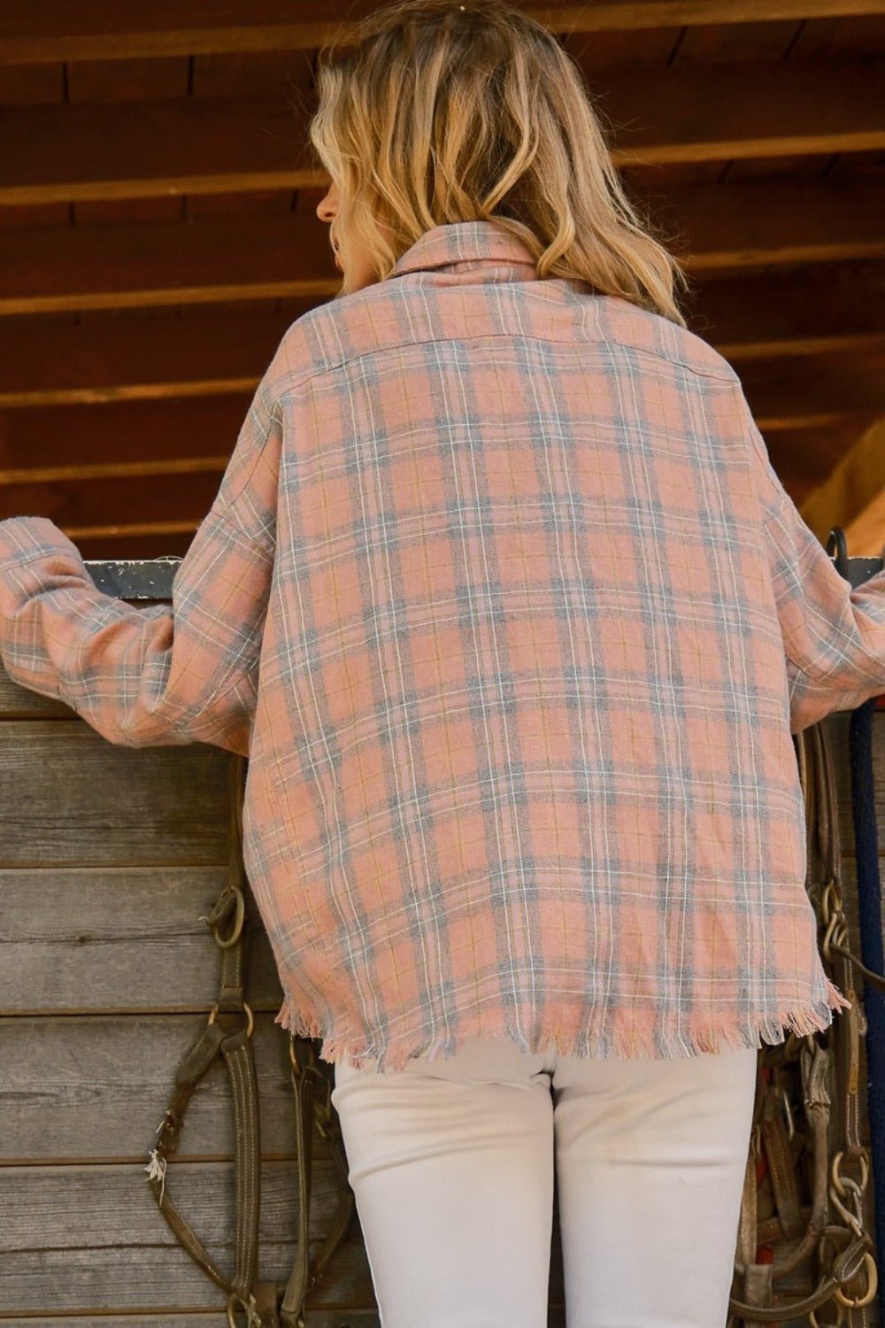 And The Why Full Size Plaid Button Up Raw Hem Shirt - Admiresty