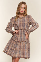 And The Why Full Size Washed Frayed Tiered Plaid Dress - Admiresty