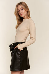 And The Why Half Button Round Neck Long Sleeve Bodysuit - Admiresty