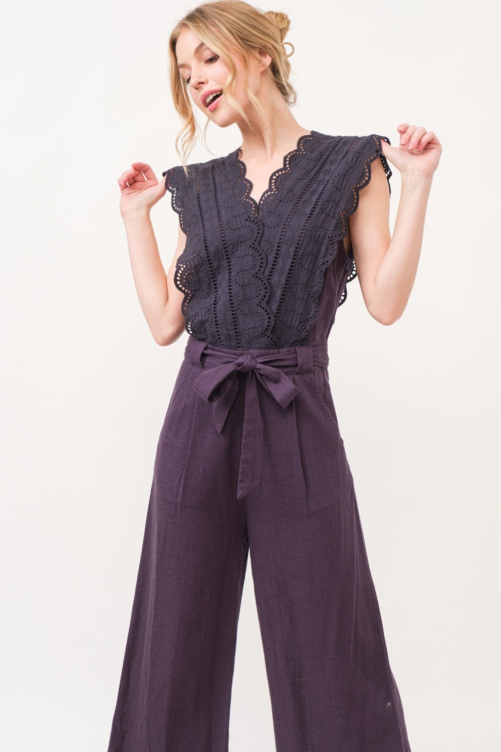 And The Why Laced Surplice Tie Waist Jumpsuit - Admiresty