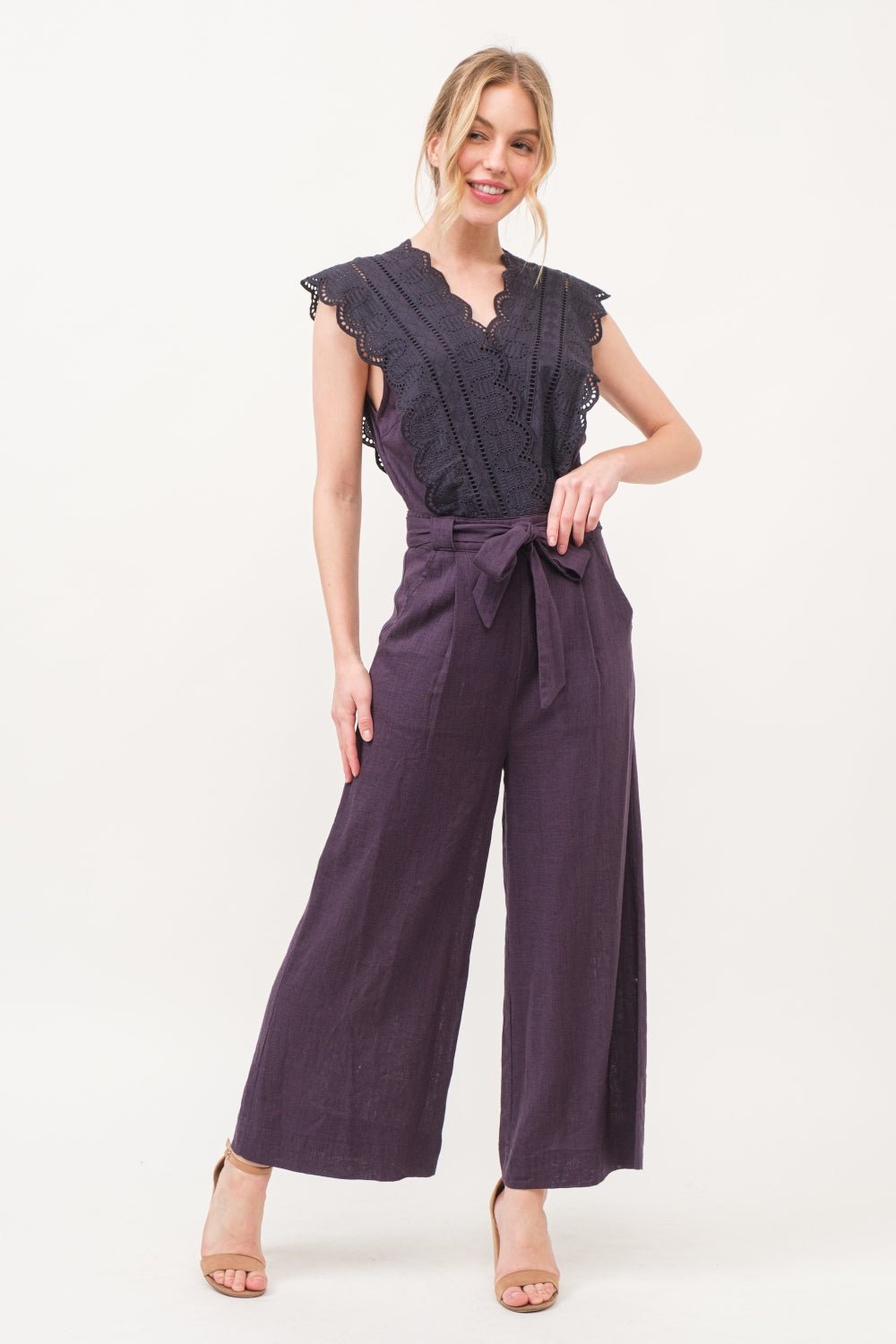 And The Why Laced Surplice Tie Waist Jumpsuit - Admiresty