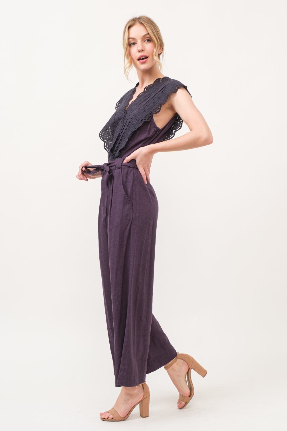 And The Why Laced Surplice Tie Waist Jumpsuit - Admiresty