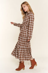 And the Why Plaid Tiered Midi Shirt Dress - Admiresty