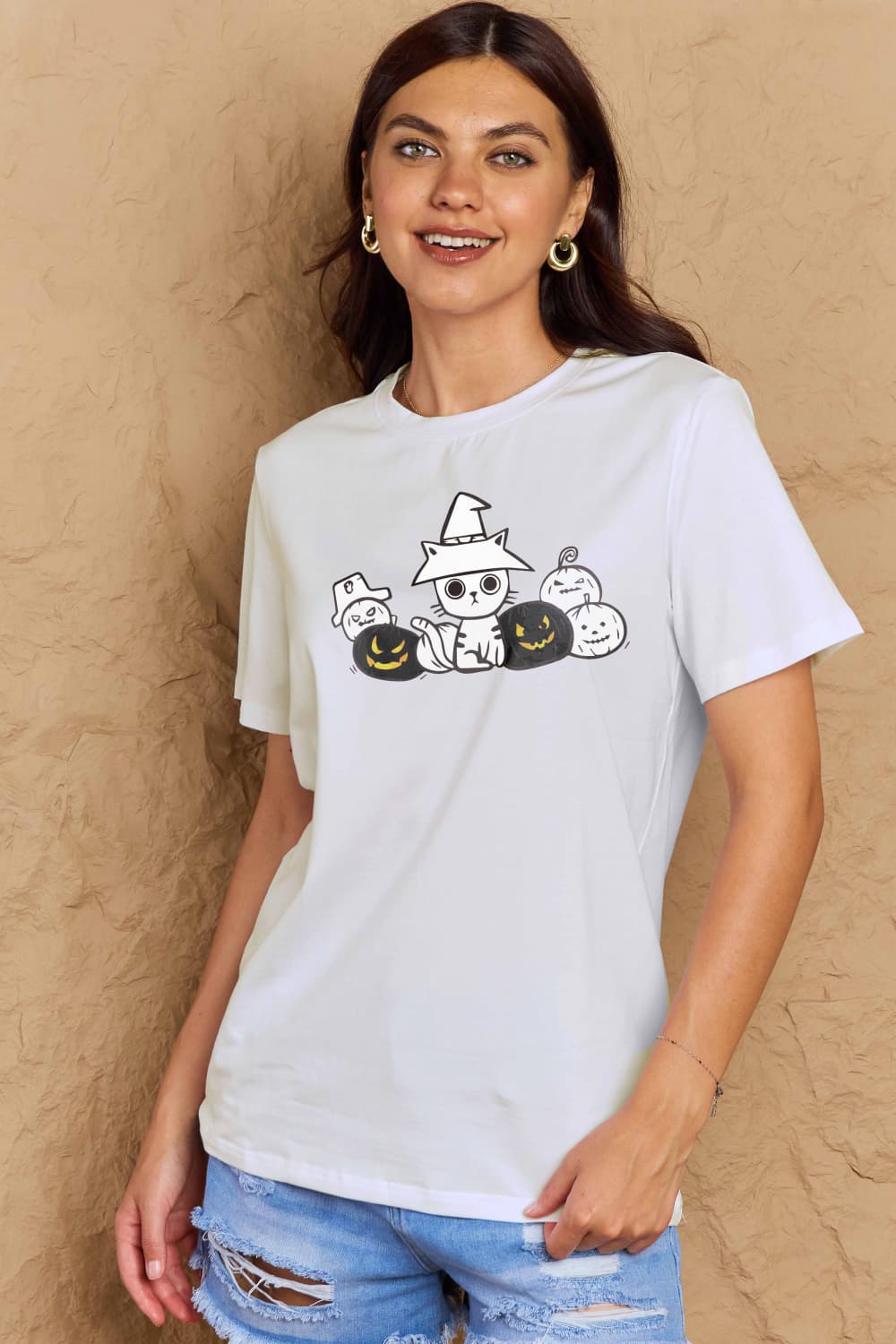 Simply Love Full Size Cat & Pumpkin Graphic Cotton T-Shirt