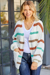 Striped Open Front Dropped Shoulder Cardigan