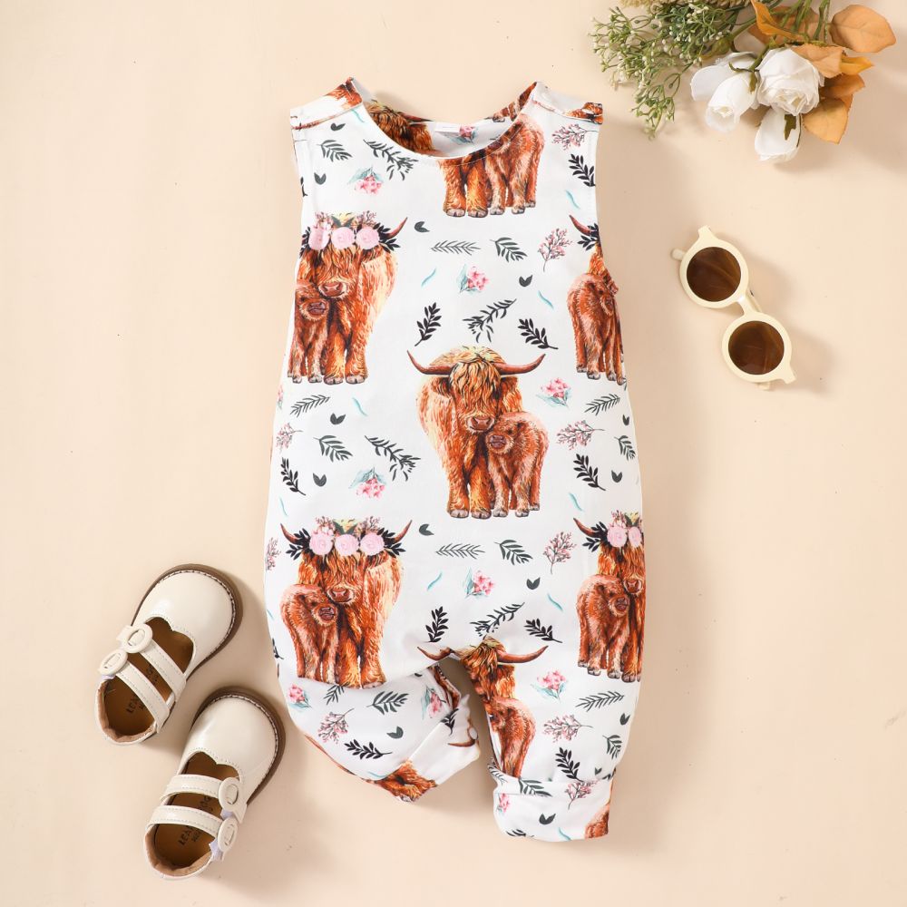 Baby Animal Print Round Neck Sleeveless Jumpsuit - Admiresty