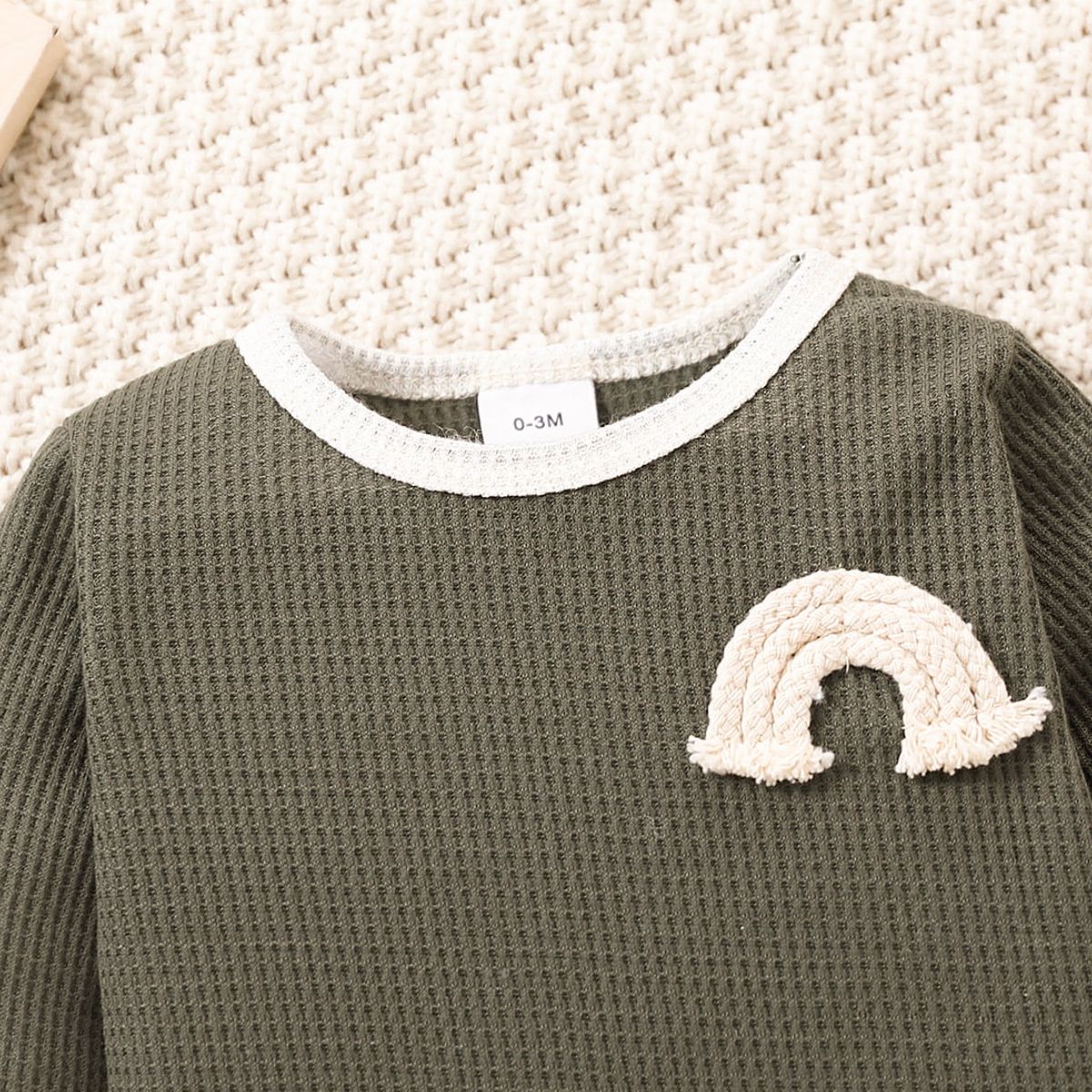 Baby Contrast Trim Waffle - Knit Long Sleeve Bodysuit - Admiresty