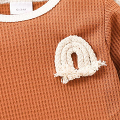 Baby Contrast Trim Waffle - Knit Long Sleeve Bodysuit - Admiresty