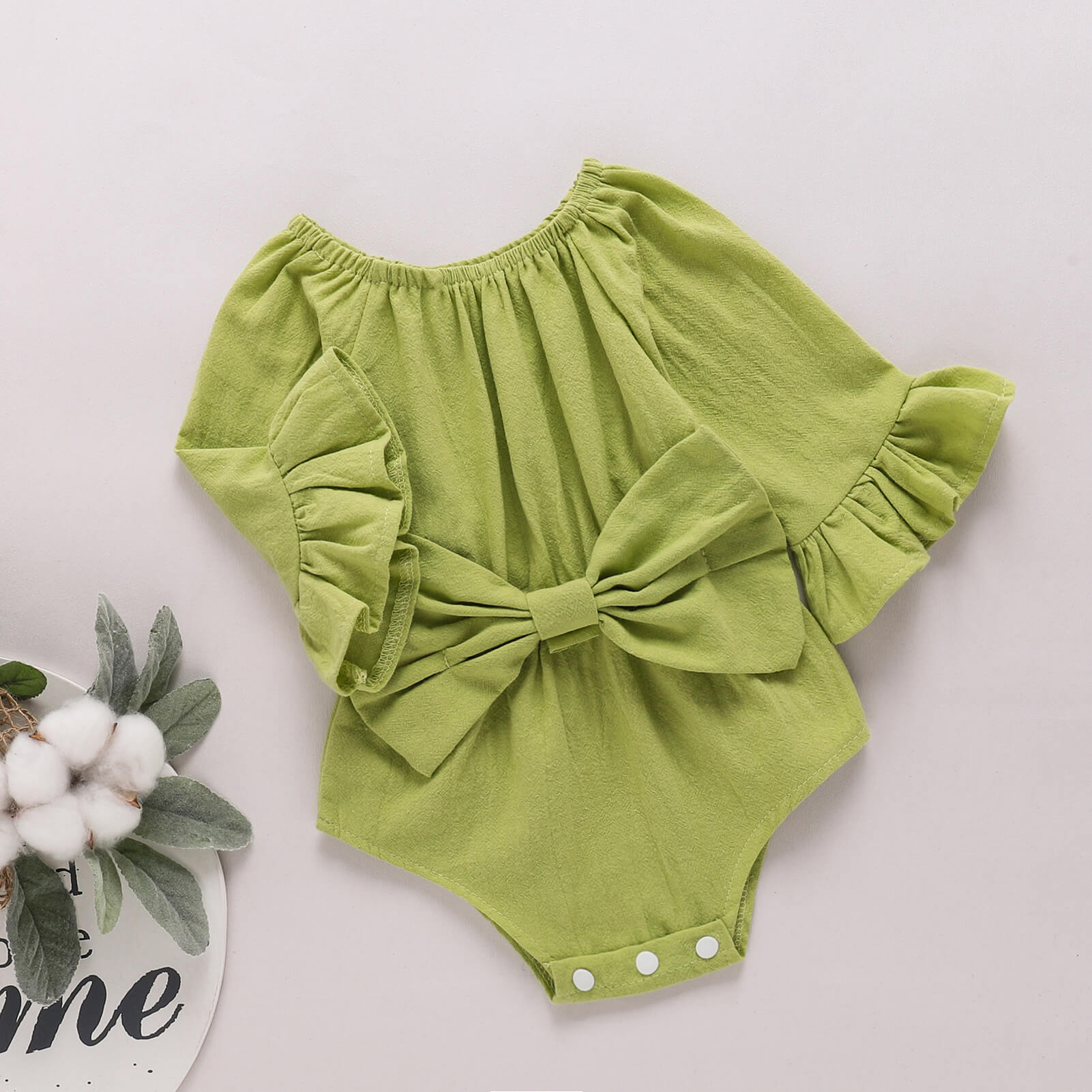 Baby Girl Bow Detail Flounce Sleeve Bodysuit - Admiresty