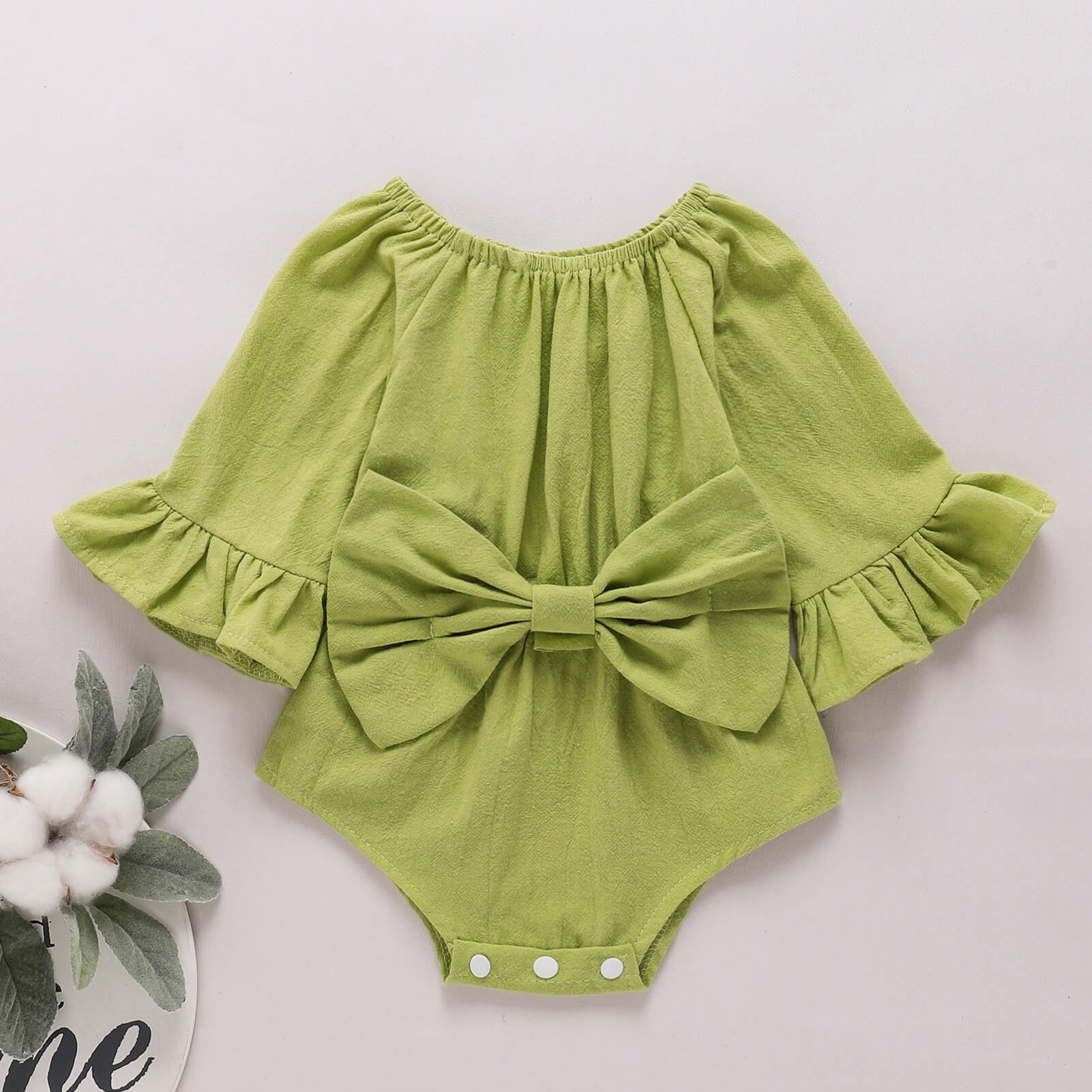 Baby Girl Bow Detail Flounce Sleeve Bodysuit - Admiresty