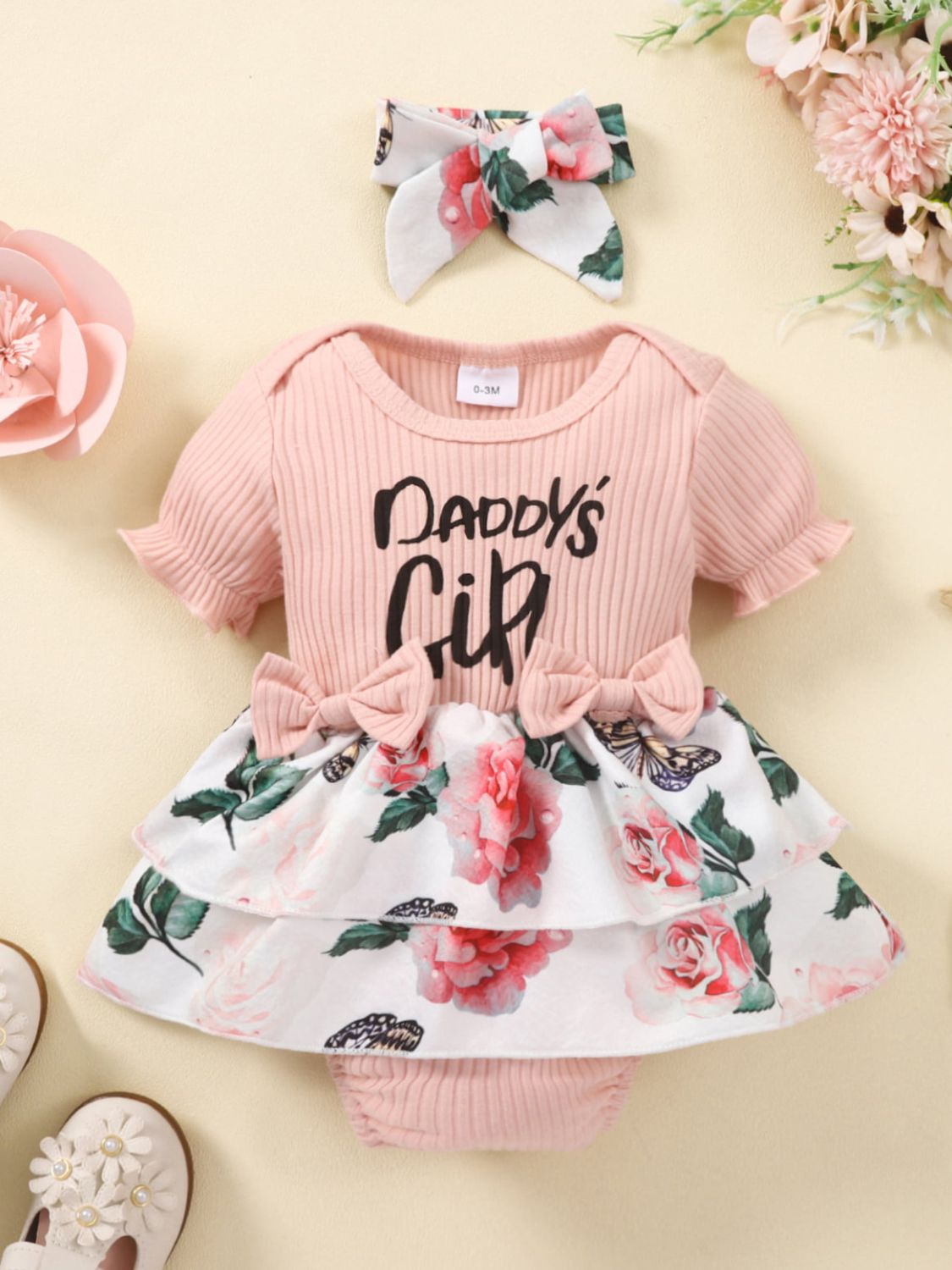 Baby Girl DADDY'S GIRL Graphic Floral Bodysuit Dress - Admiresty