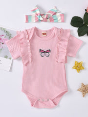 Baby Girl Embroidered Butterfly Graphic Ruffled Bodysuit - Admiresty