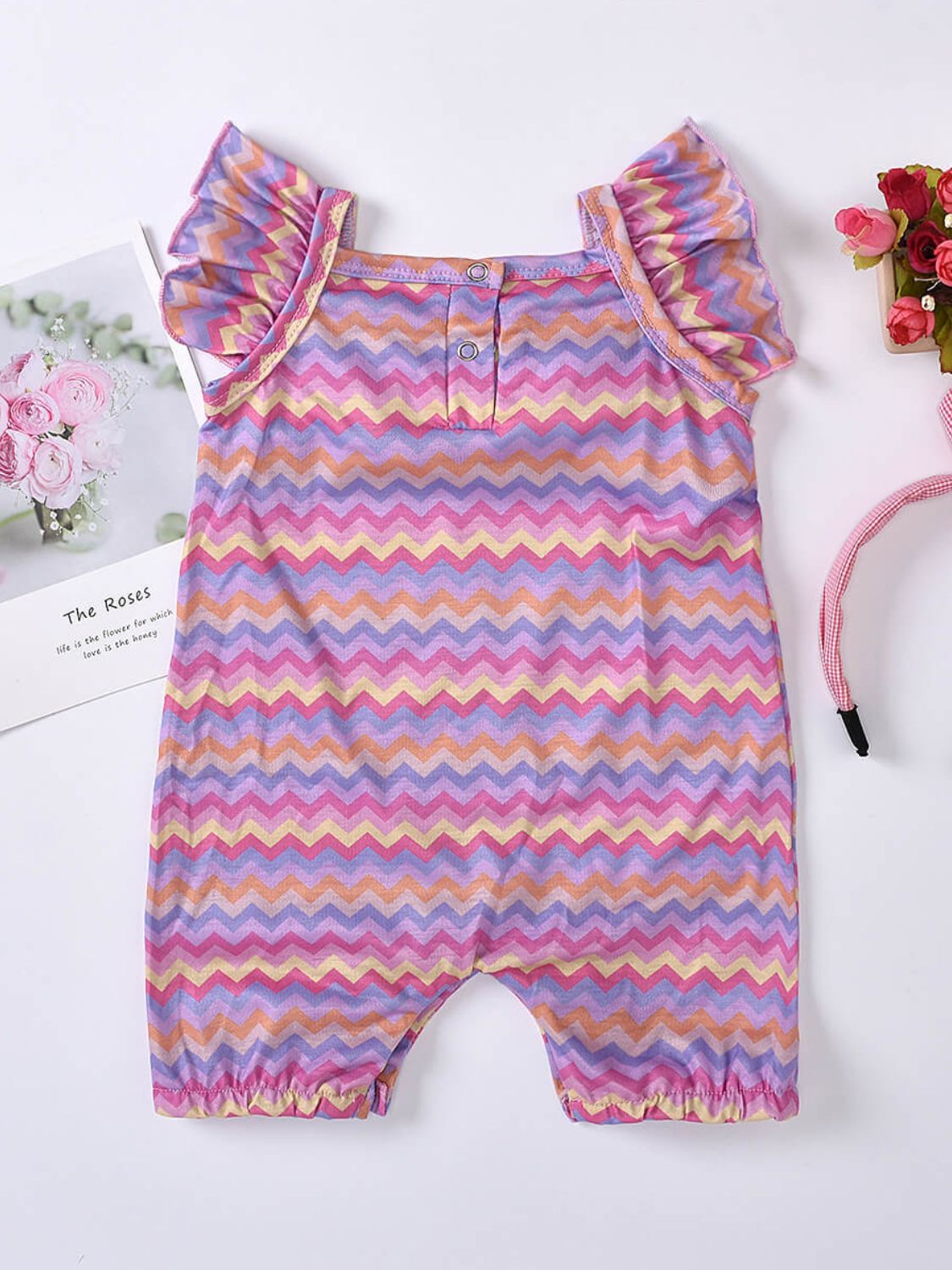 Baby Girl Printed Bow Detail Square Neck Romper - Admiresty