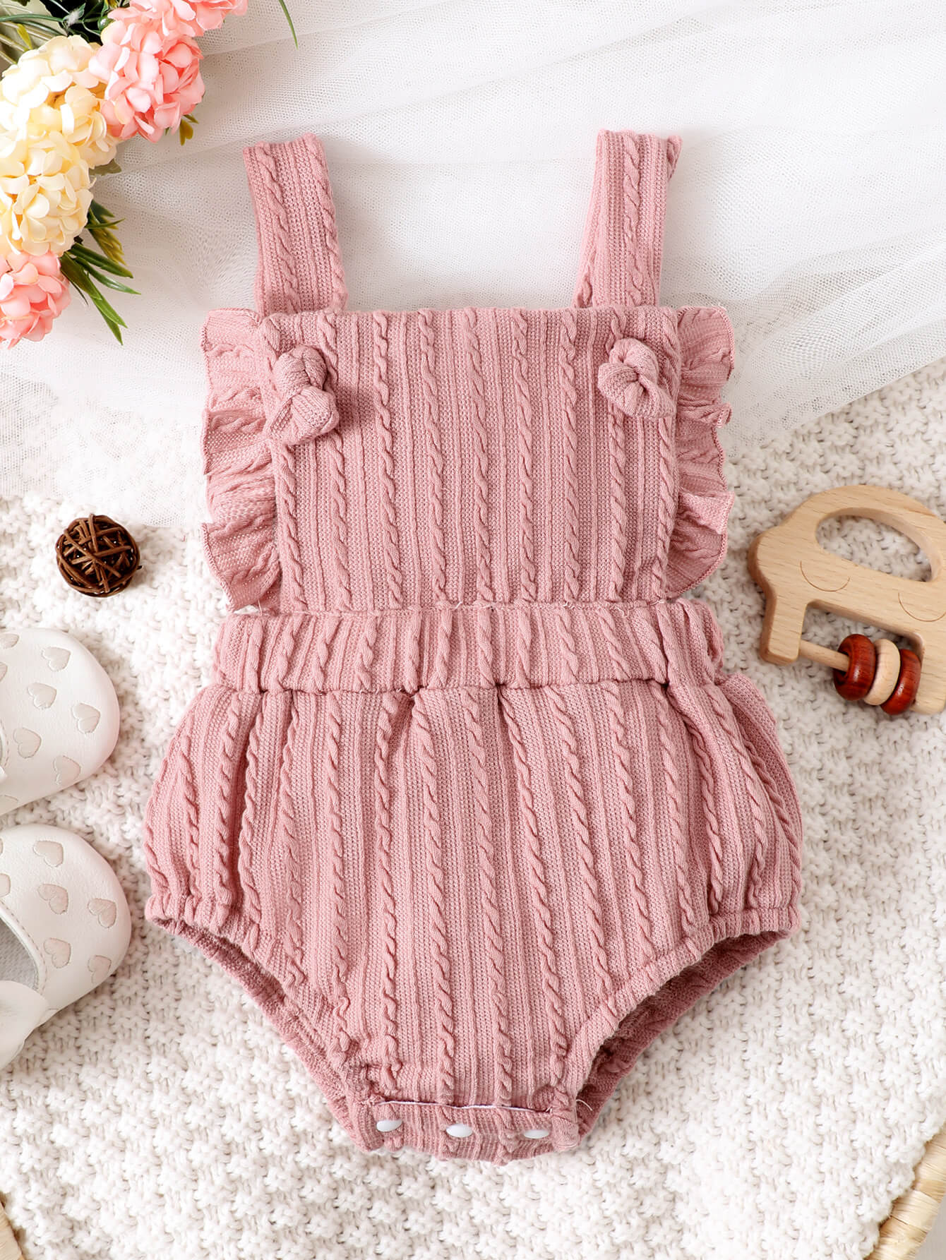 Baby Girl Textured Ruffled Bodysuit - Admiresty