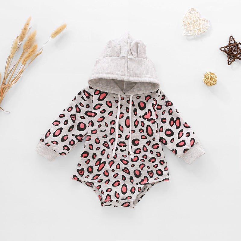 Baby Leopard Print Drawstring Hooded Bodysuit - Admiresty