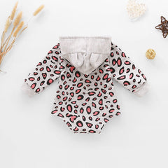 Baby Leopard Print Drawstring Hooded Bodysuit - Admiresty