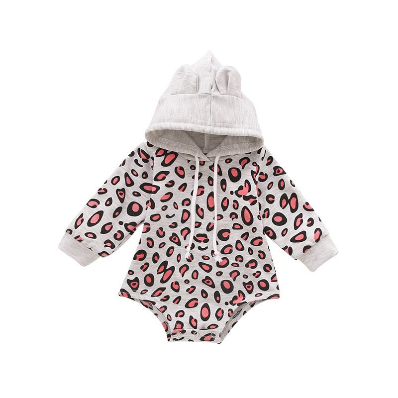 Baby Leopard Print Drawstring Hooded Bodysuit - Admiresty