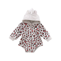 Baby Leopard Print Drawstring Hooded Bodysuit - Admiresty