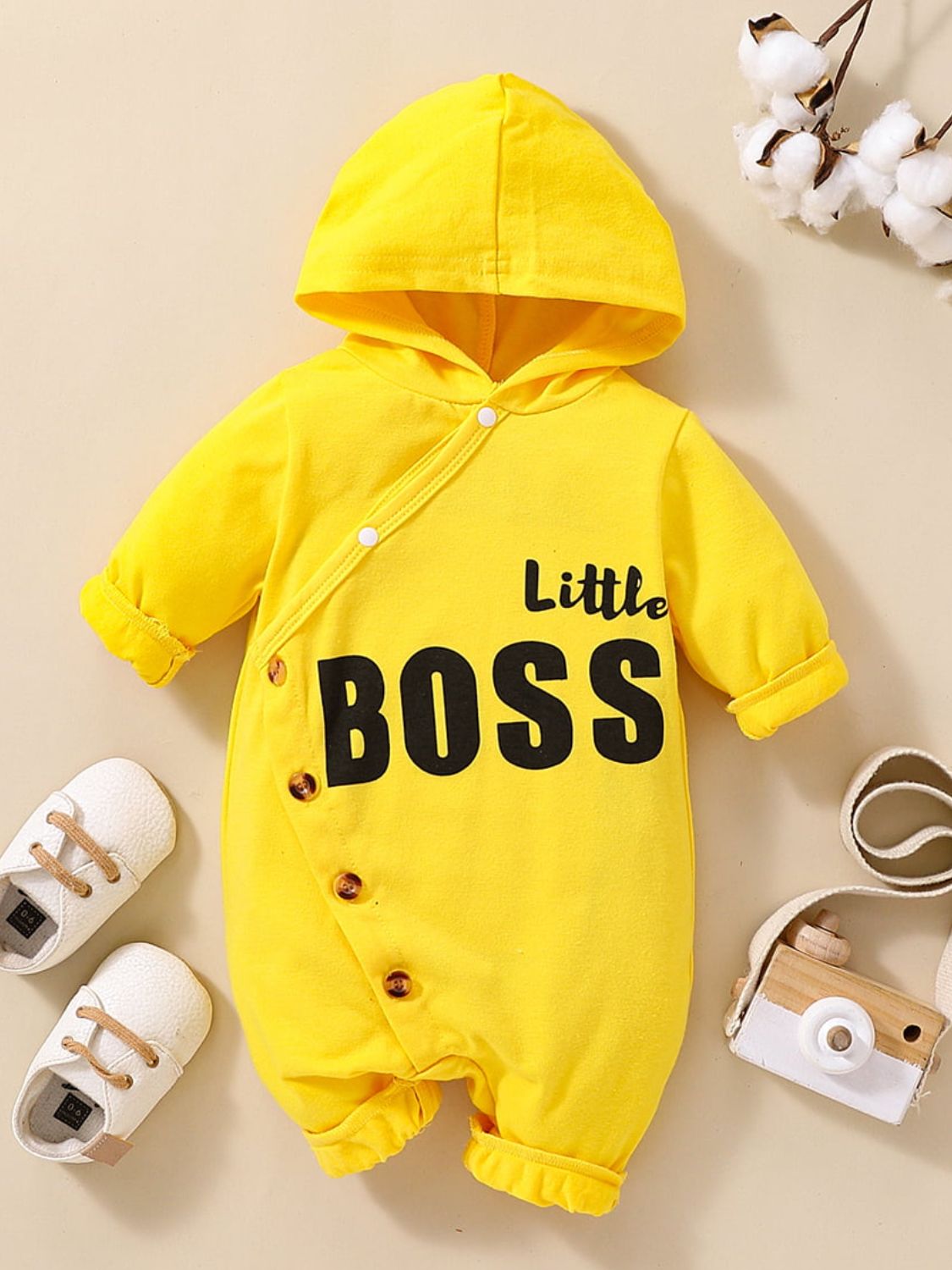 Baby LITTLE BOSS Graphic Hooded Jumpsuit - Admiresty