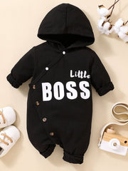 Baby LITTLE BOSS Graphic Hooded Jumpsuit - Admiresty