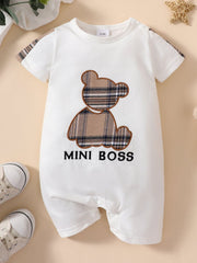 Baby MINI BOSS Bear Graphic Short Sleeve Jumpsuit - Admiresty