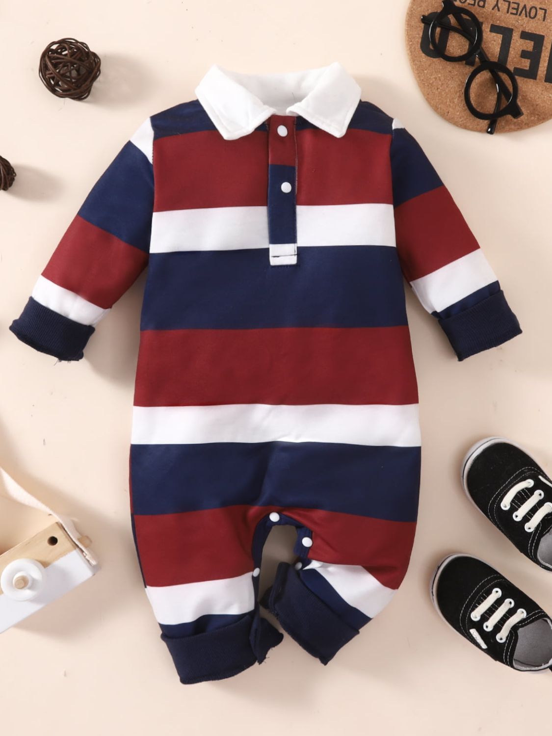 Baby Striped Collared Neck Jumpsuit - Admiresty