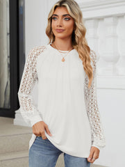 Round Neck Lace Long Sleeve Top